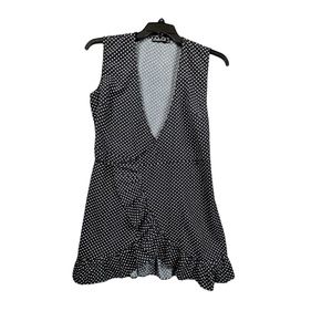 Rosebullet Sz 12 Polka Dot Wrap Sheath Mini Dress Ruffle Spotty Summer Black & W